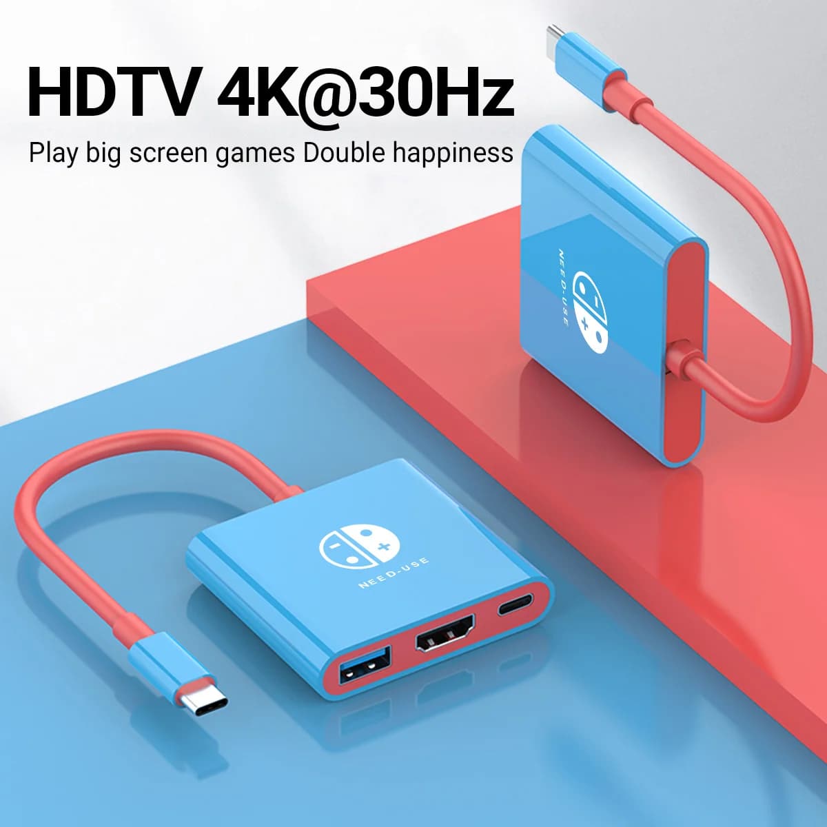USB C 3-in-1 Hub with HDMI 4K Type-C Adapter, Quick Charging PD 100W, USB 3.0 Docking Station for Switch, MacBook, Laptop, Telephone