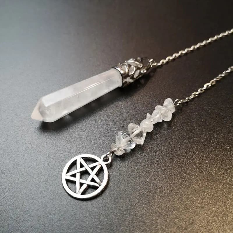 Pendolo in cristallo di roccia per divinazione Dowsing Ciondolo in pietra preziosa naturale Quarzo bianco trasparente Stella di David Pendulo esagramma X190