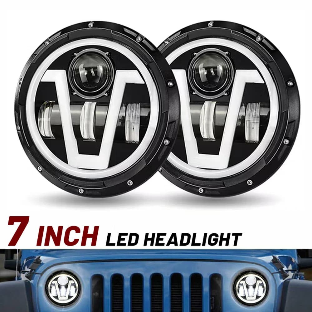 Fari LED rotondi da 7" Fari Halo DRL e indicatori di direzione ambra Fascio alto/basso compatibili con Jeep Wrangler JK LJ CJ Hummer