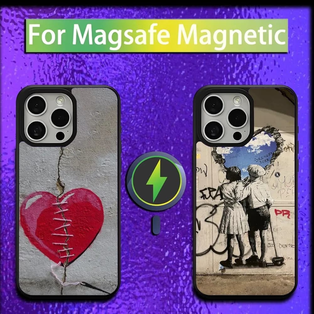 Custodia per telefono Street Art Banksy Graffiti per iPhone 16,15,14,13,12,11,Plus,Pro,Max,Mini Magsafe Ricarica wireless magnetica