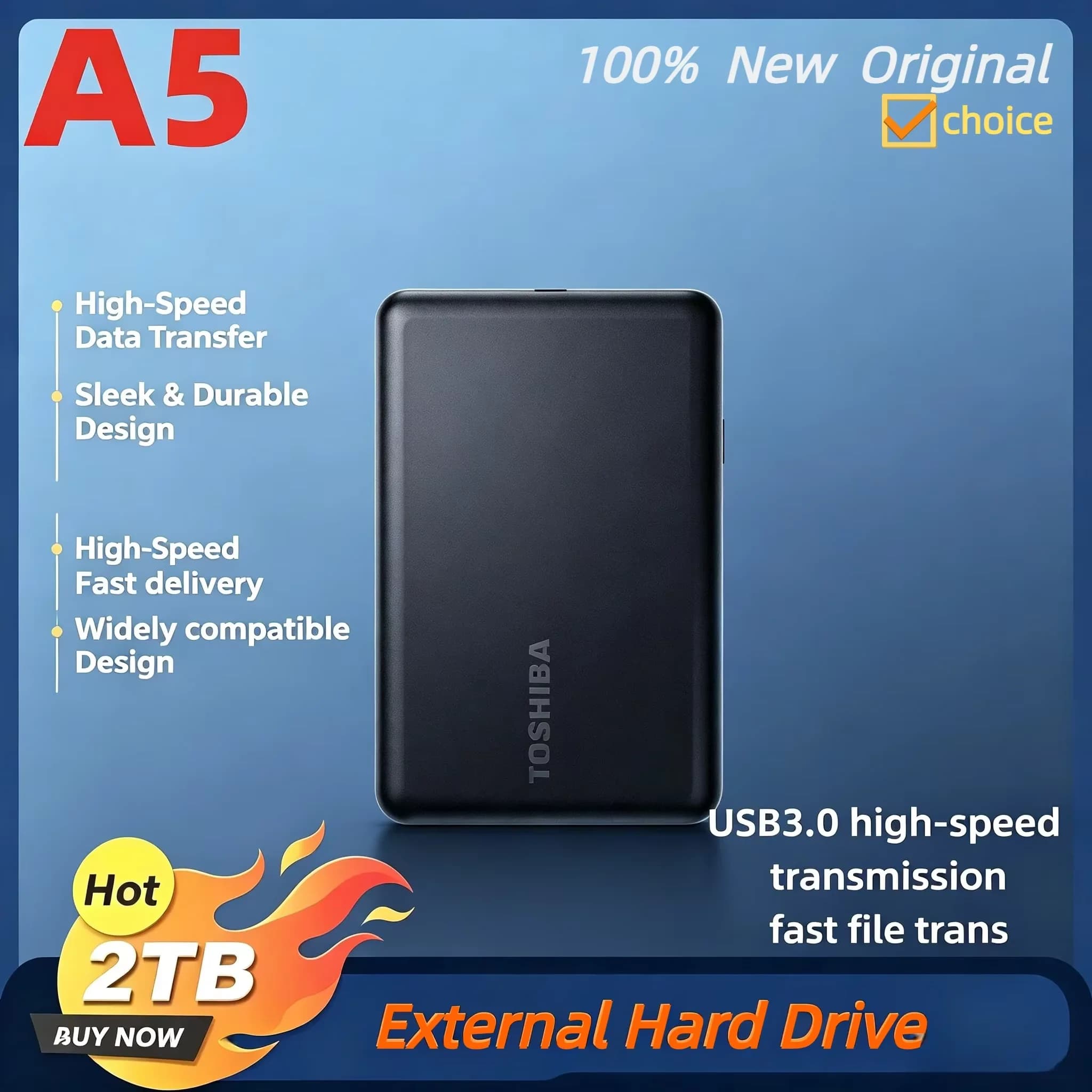 OEM For Toshiba A5 Expansion External Portable Hard Disk Drive 500GB 1TB 2TB USB3.0 2.5 Inch HDD BOX for PC Mac Laptop PS4 PS5