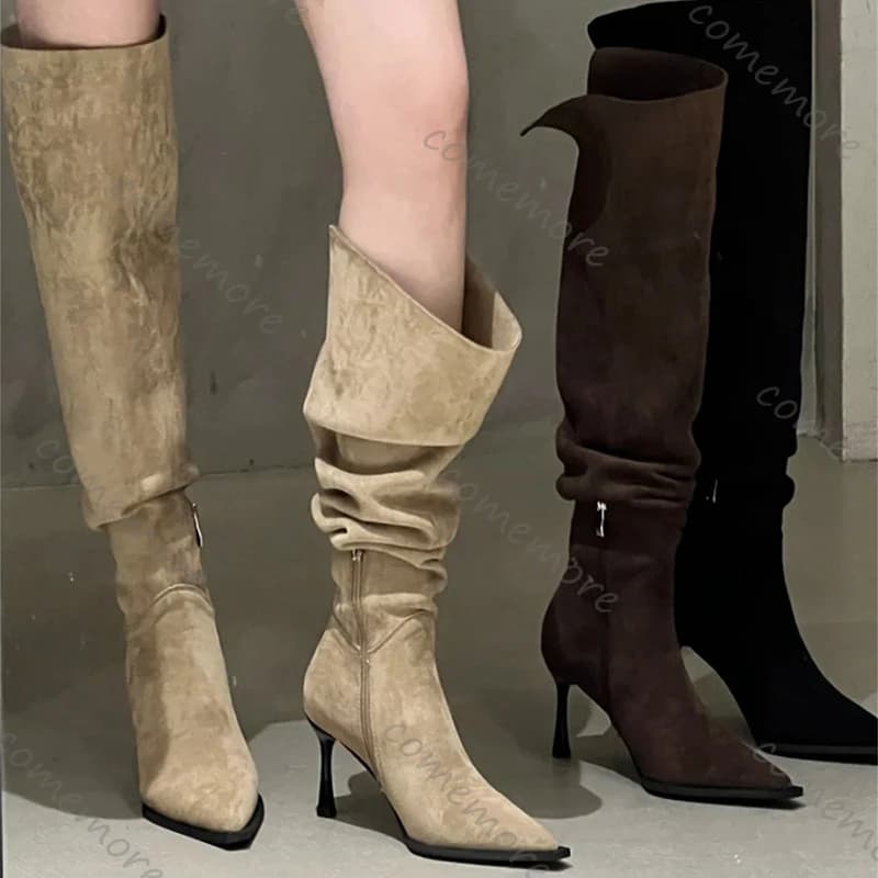 Comemore Stivali alti sopra il ginocchio eleganti da donna Tacco alto a spillo Punta a punta Elasticizzato Stivali alti alla coscia Moda Scarpe autunnali
