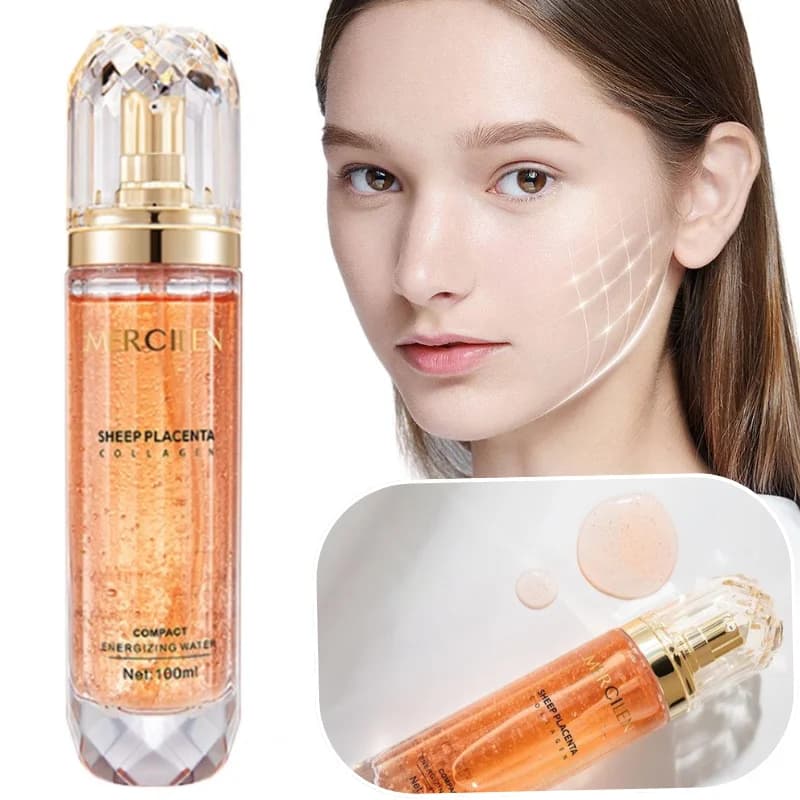 Essenza di Collagene con Placenta di Pecora 100ml per Pelle Luminosa e Tonica, Acqua Energetica che Riduce le Rughe Sottili, Essenza Idratante per il Viso