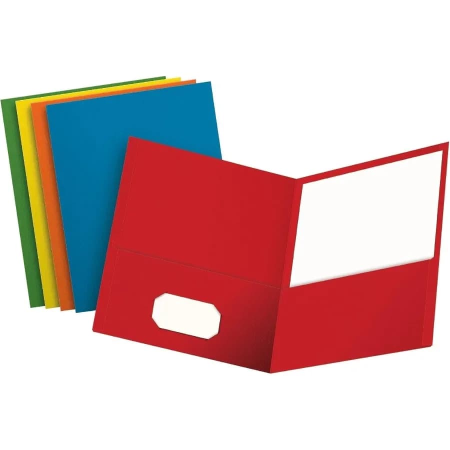 2 cartelle tascabili, carta strutturata, colori assortiti (azzurro, rosso, giallo, arancione, verde), formato lettera, 25 per scatola