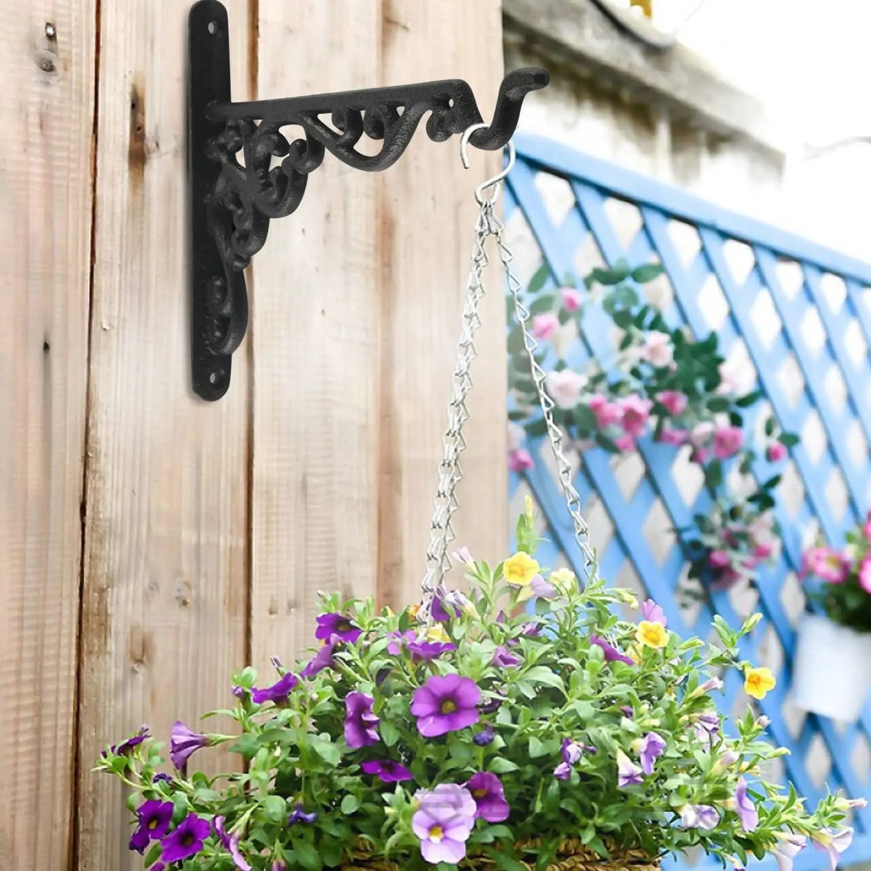 ABWR-Cast Iron Hanger Wrought Iron Garden Hook Flower Pots Basket Wall Hanger Bracket With Expansion Screw