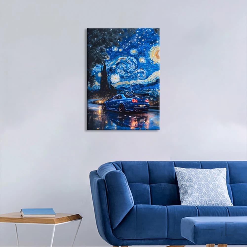 GTR R34 Starry Night Canvas Wall Art Print Poster Car Enthusiast Decoration Mural Home Decor Wall Decoration Birthday Gift