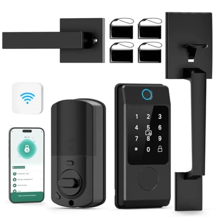 Serratura Intelligente Wi-Fi con Maniglia, Chiusura Senza Chiave per Porta d'Ingresso, Compatibile con Alexa e Google Assistant Au