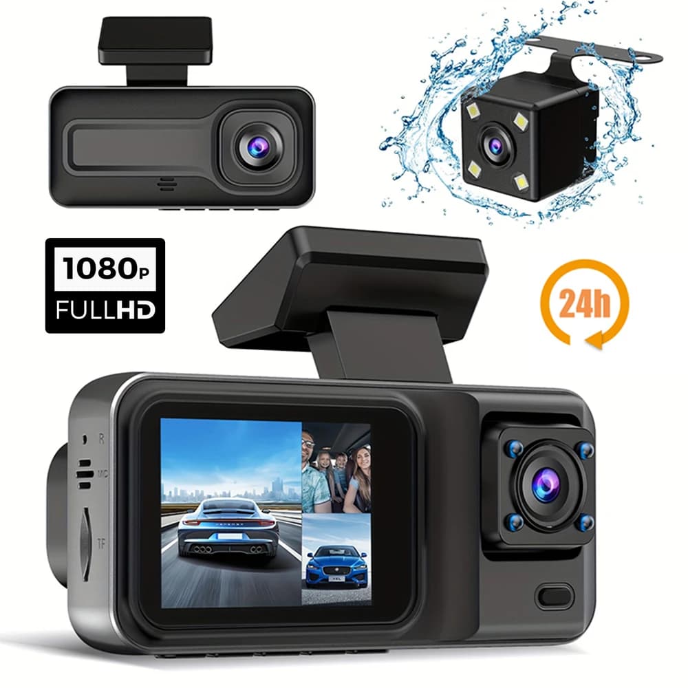 Dash Cam a 3 canali per auto Black Box Camera Car DVR 1080P Videoregistratore Telecamera posteriore per veicolo DVR per auto accessori per auto
