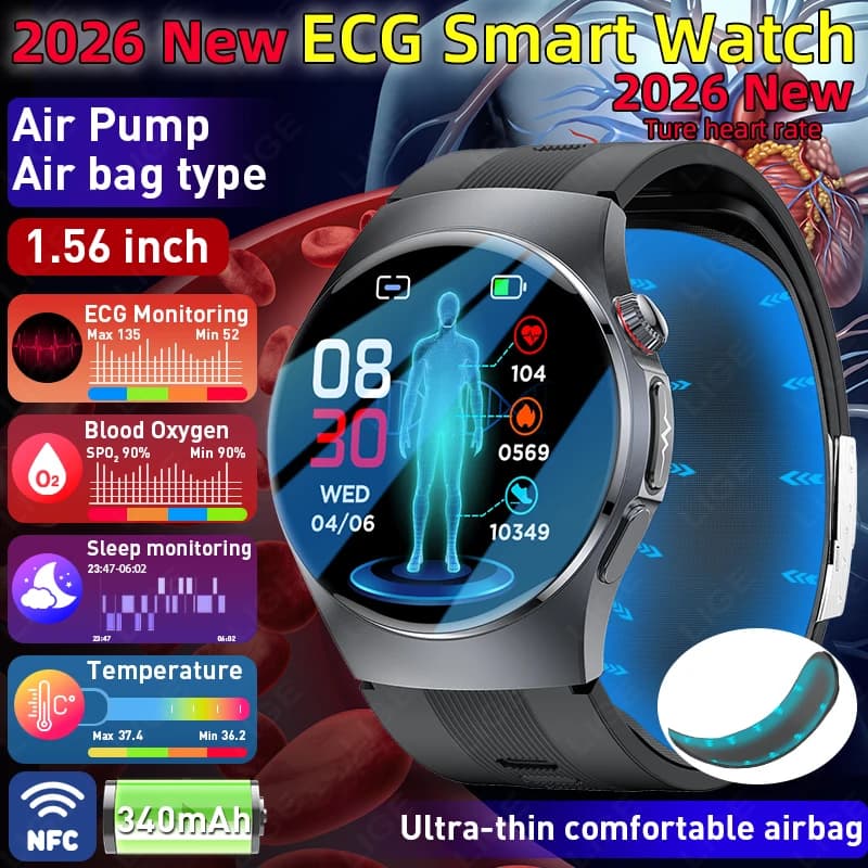 2026 New Upgrade AI Diagnostic Airbag Precise Blood Pressure Health Smartwatch Uric Acid ECG PPG Blood lipids Smartwatch for Men