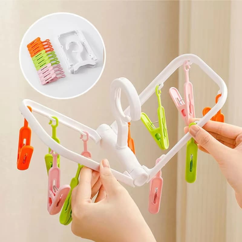 #Foldable Multi-Clip Clothes Drying Hanger Non-Toxic Sturdy Sock Holder for Lingerie Baby Items Travel Laundry