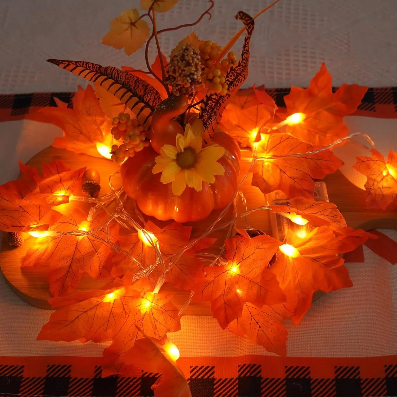 1.5-10m Decorazioni per il Ringraziamento Illumina la stringa di luce in acero Luci a stringa a LED autunnali Tavolo Camino Casa Forniture per feste di Halloween
