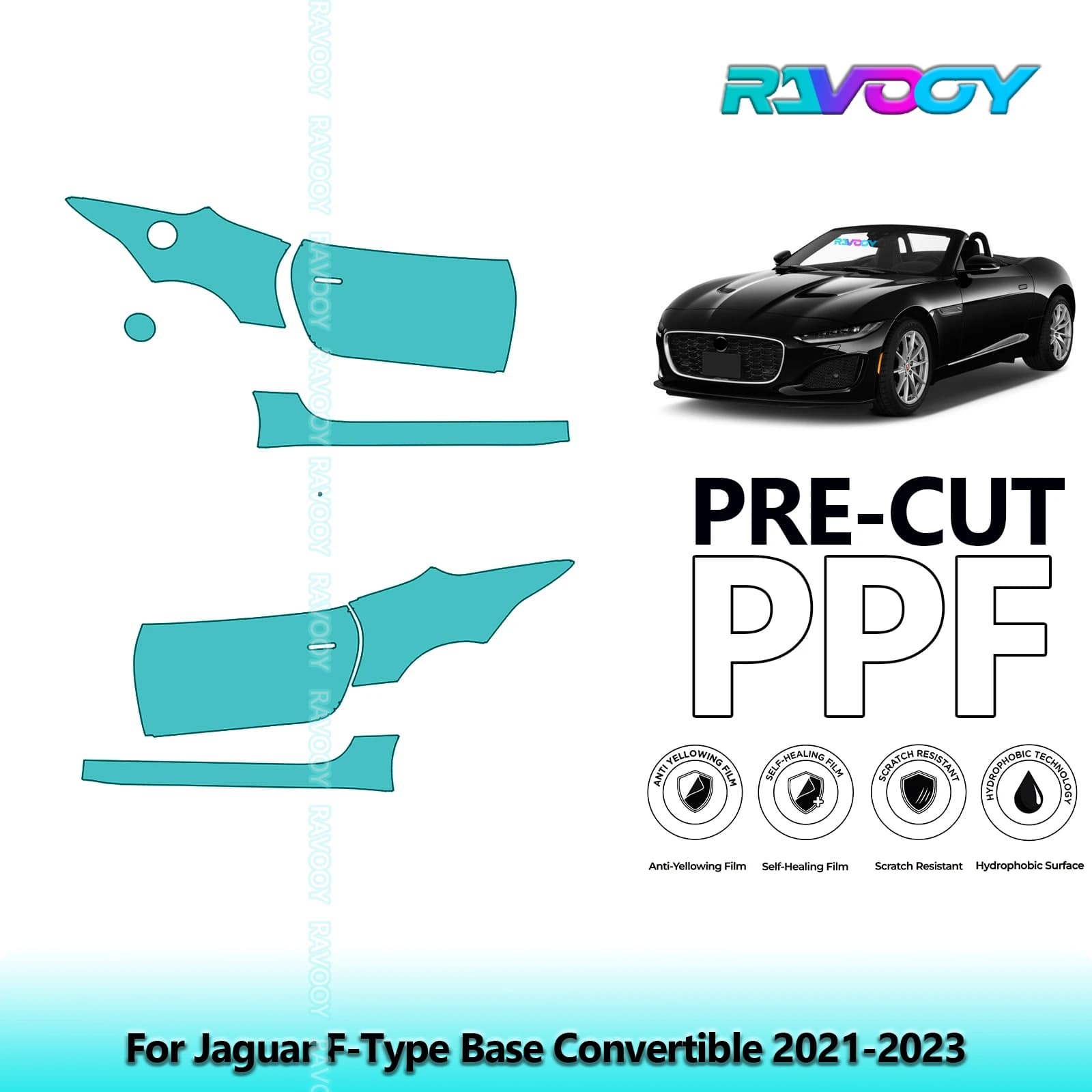 For Jaguar F-Type Base Convertible 2021-2023 8.5mil Transparent Pre-Cut PPF Door and Pillar A/B Kit TPU Paint Protection Film Set