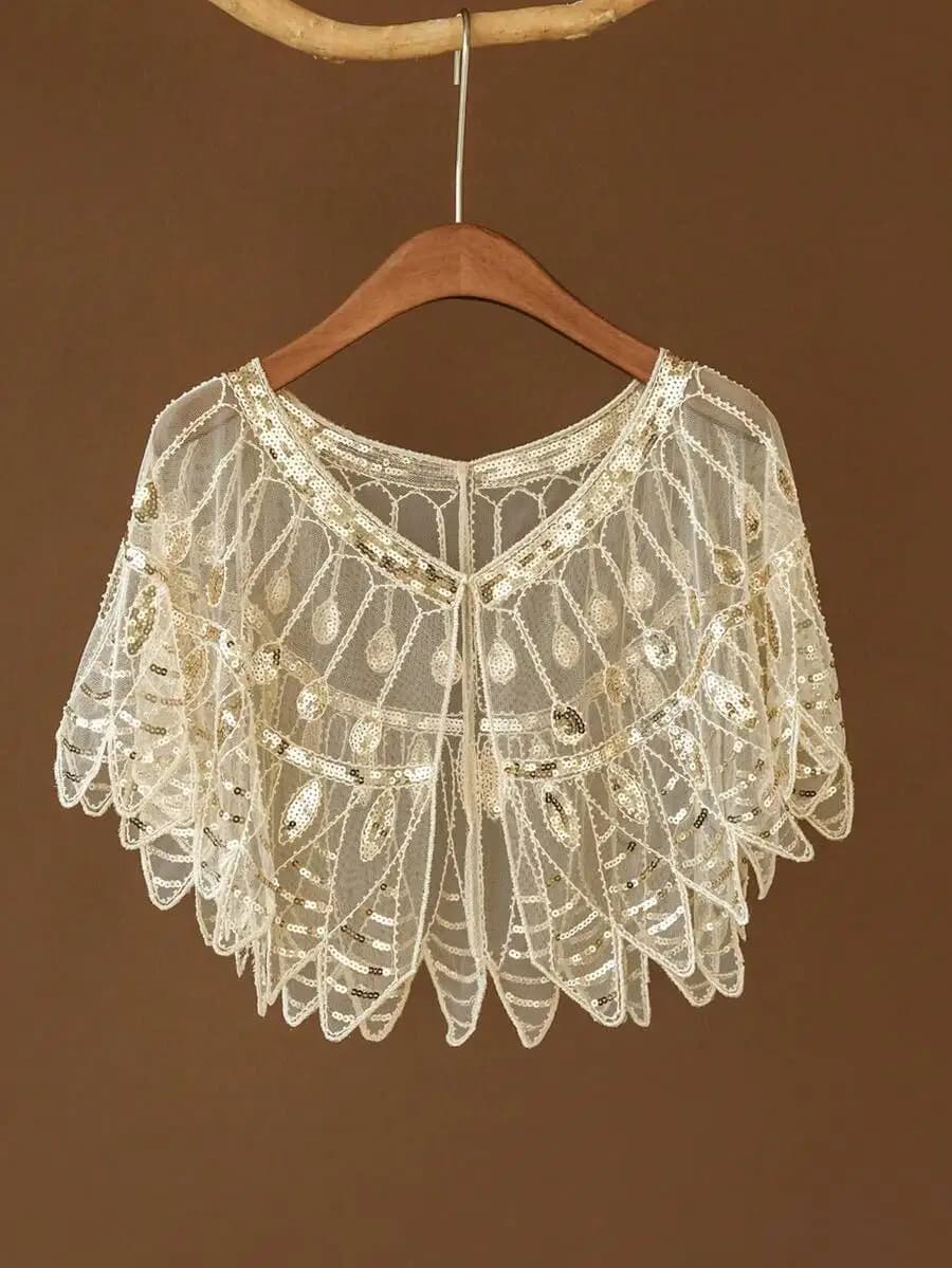 Sequined Lace Shawl For Women Hollow Out Cape Evening Wrap
