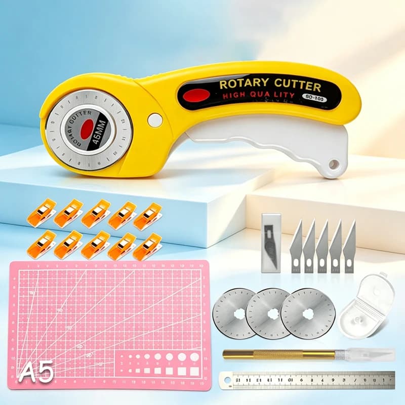 45mm Rotary Cutting Knife Set Includes Thickened Cutting Board, Blade, Engraving Pen, 15cm Steel Ruler, Clip, Suitable for Paper Carving, DIY Fabric Patchwork Sewing, Holiday Gifts - Halloween, Christmas, Valentine's D