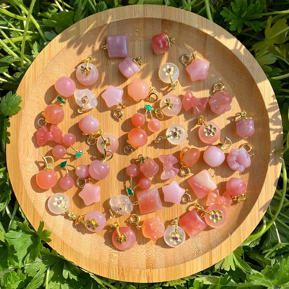 Sweet Pink Agate Stone Charms Natural Bow Purse Peach Shape Cute Pendant For Women Girl Jewelry Making DIY Accessories 2PCS/lot