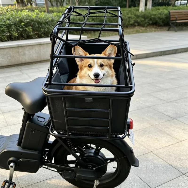 Electric Vehicle Rear Pet Basket Electric Bic Ycles Metal Storage Baskets with Lid Outdoor Large Pets Carrier Rack with Liner