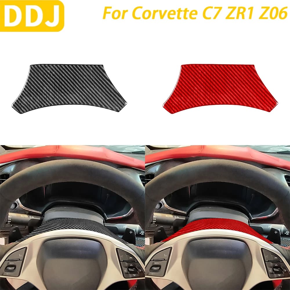 For Chevrolet Corvette C7 ZR1 Z06 2014-2019 Real Auto Accessories Carbon Fiber Steering Wheel Cover Panel Adhesive Decoration