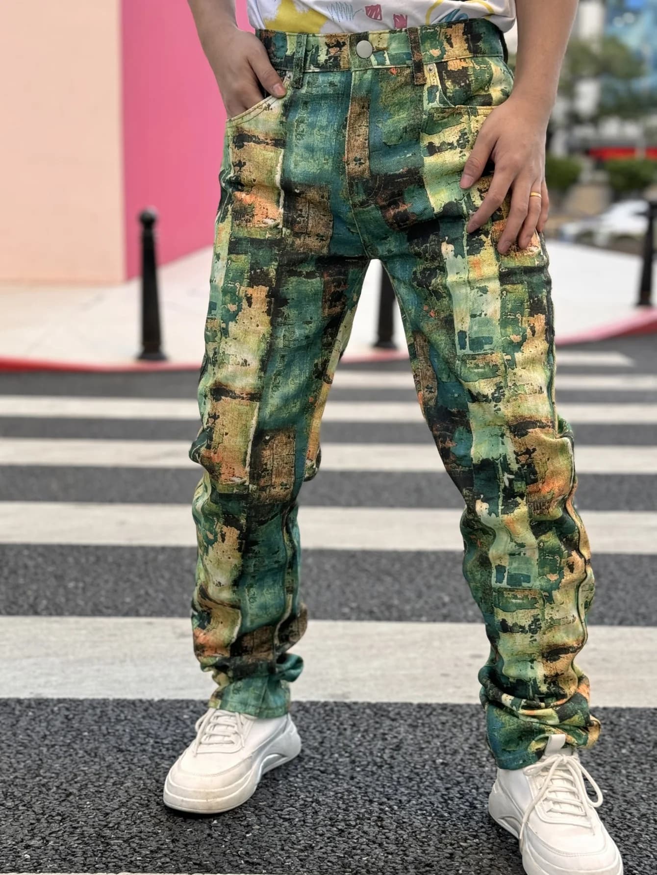 Collezione di patchwork di jeans da uomo alla moda Modelli interessanti e unici di stile hip-hop di strada alla moda Spedizione gratuita in promozione