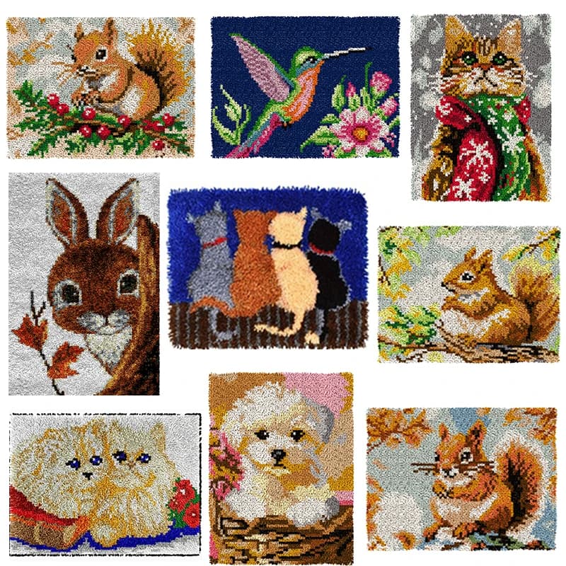 Animale Del Fumetto Gancio di Chiusura Ricamo Cuscino Annodato Punto Segmento Kit di Ricamo Ganci A Mano Tappeto Lavorato A Maglia Gancio di Chiusura Kit di Tappeto