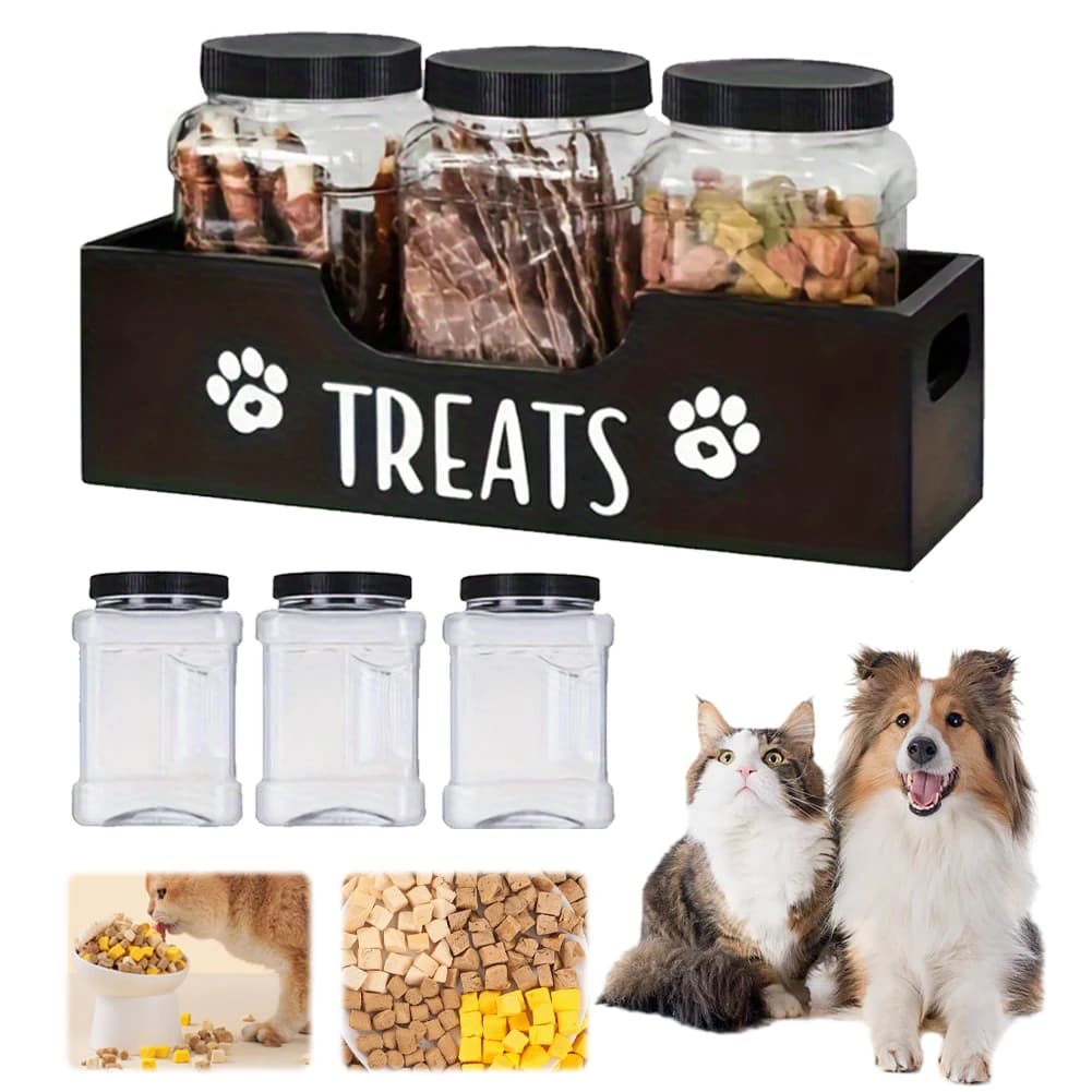 Scatola in Legno per Conservare Snack per Animali Domestici con Contenitore in Plastica per Alimenti (Nero)