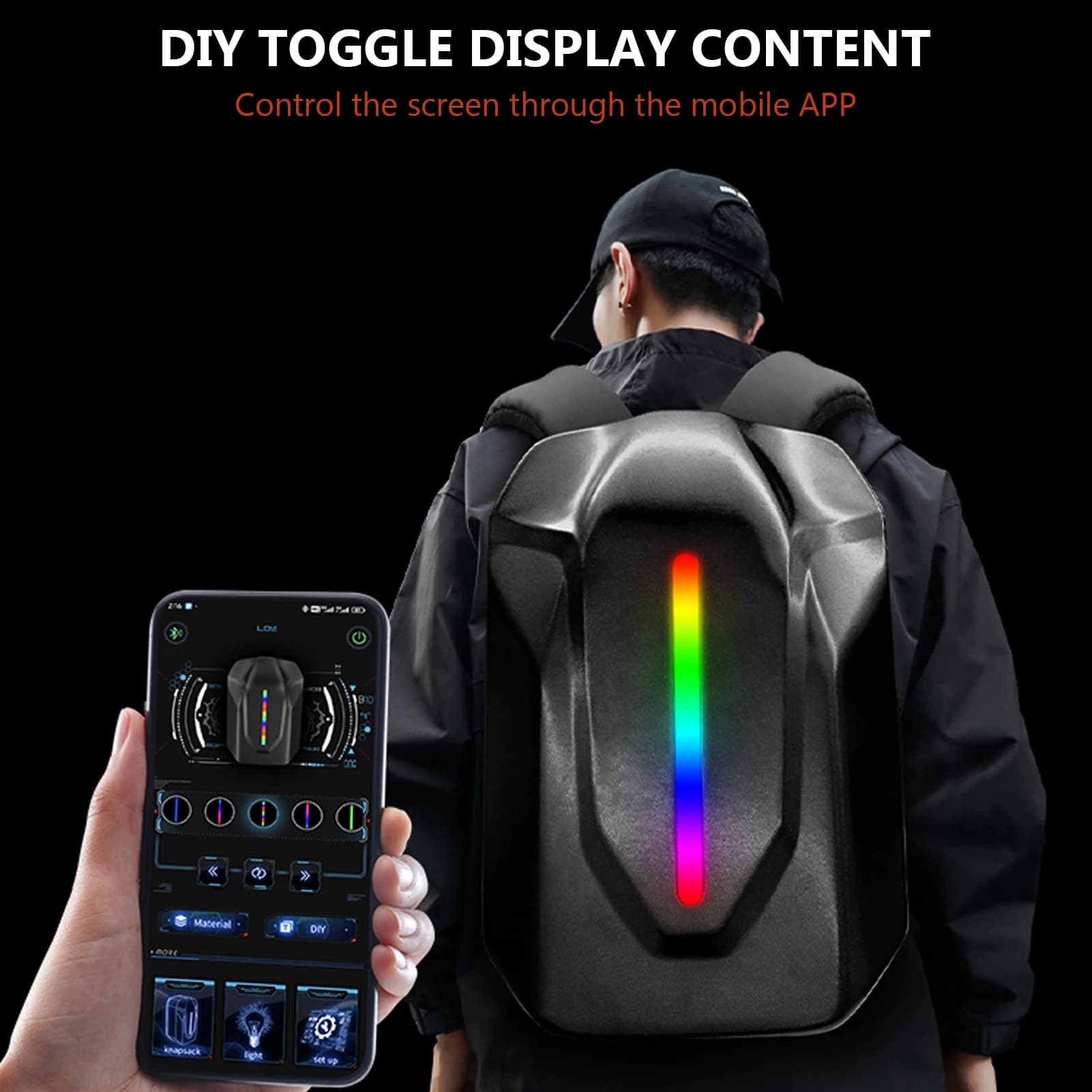 per la guida Display a LED BT APP Control Borsa per casco illuminata fai-da-te per motociclisti Zaino per motociclisti Zaino per moto