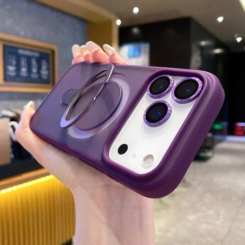 Luxury Magnetic Shockproof Case For iPhone 17 16 15 14 13 18 Pro Max For Magsafe Stand Glass Lens Protector Cover