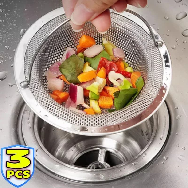 Filtro per lavello da cucina 1/3 pezzi con manico e tappo Cestello di scarico di ricambio Filtro a rete in acciaio inossidabile Foro per rifiuti