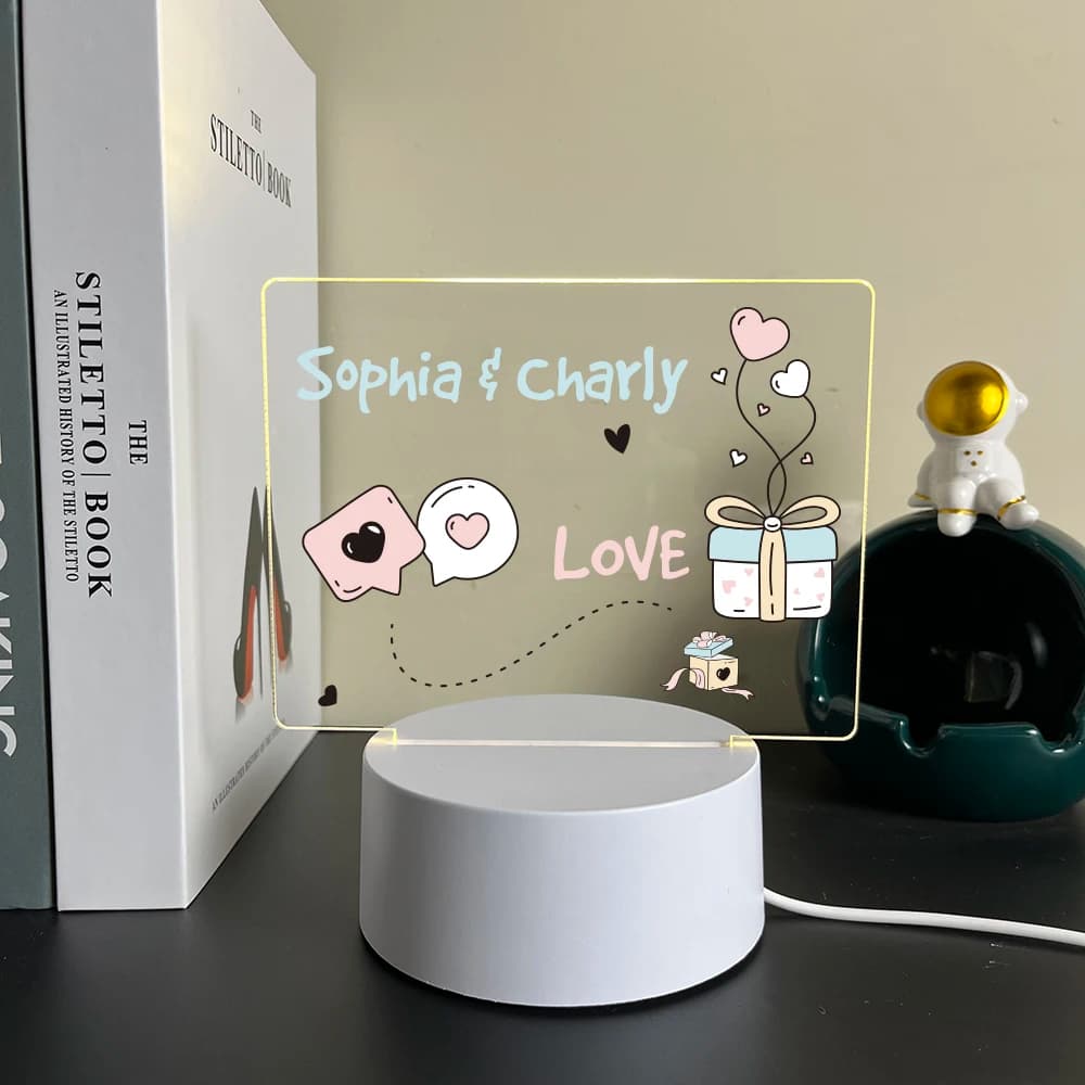 1 luce notturna personalizzata con design artistico, regalo d'amore, luce notturna a LED che cambia colore, luce notturna touch a sette colori, USB, acrilico, atmosfera da favola