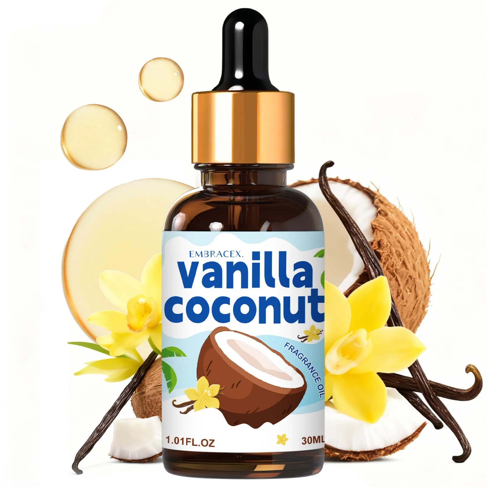 Essential Oil of Vanilla and Cocco 30ml, Massage Oil, Viso Oil, Skin Care, Sweet fragrance, Perfume Oil for Diffusers and Candles, Gift