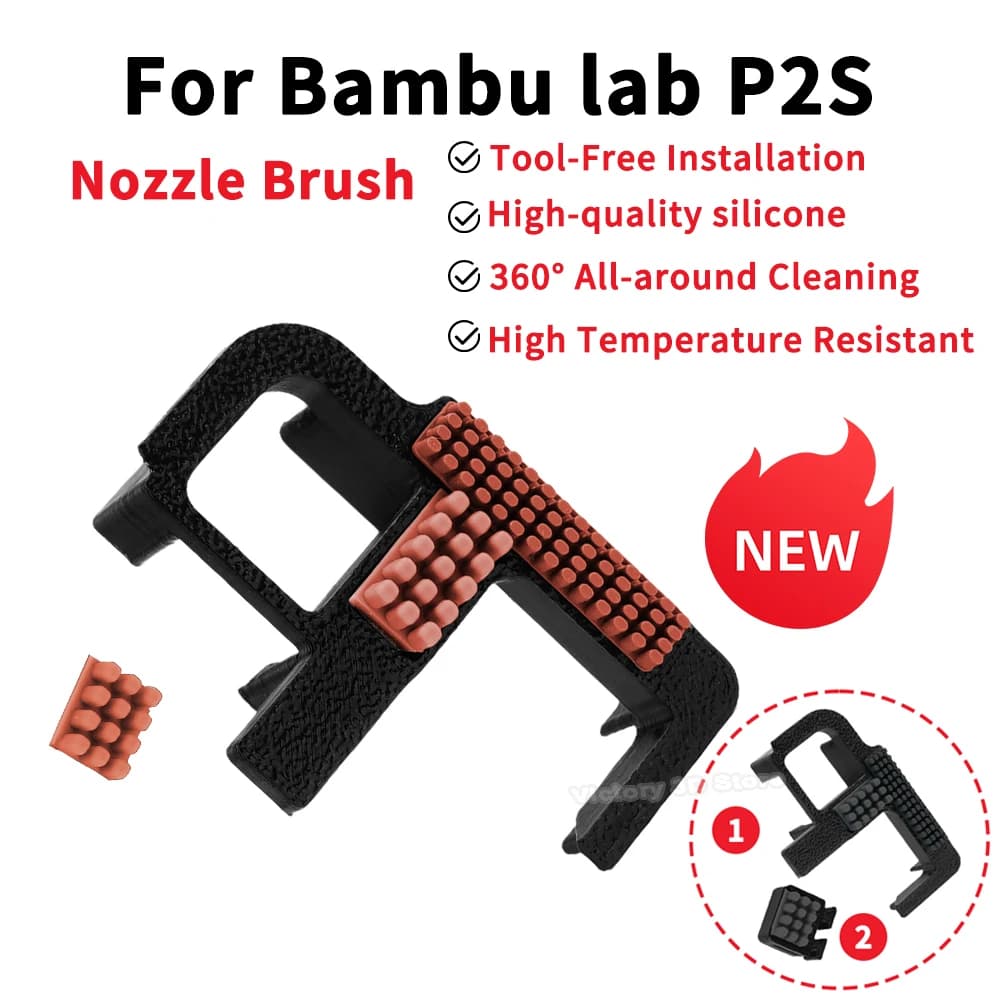 Nozzle Brush For Bambu Lab P2S 3D Printer Part Plug in Play Upgrade Dual Brush Heads Nozzle Wiper Silicone Cleaning Ability Tool