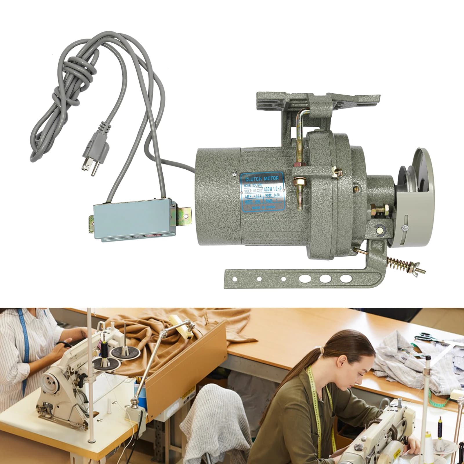 400W 3450RPM Industrial sewing machine clutch motor with belt protection T12 plug 1/2HP fairly working 110V high efficiency