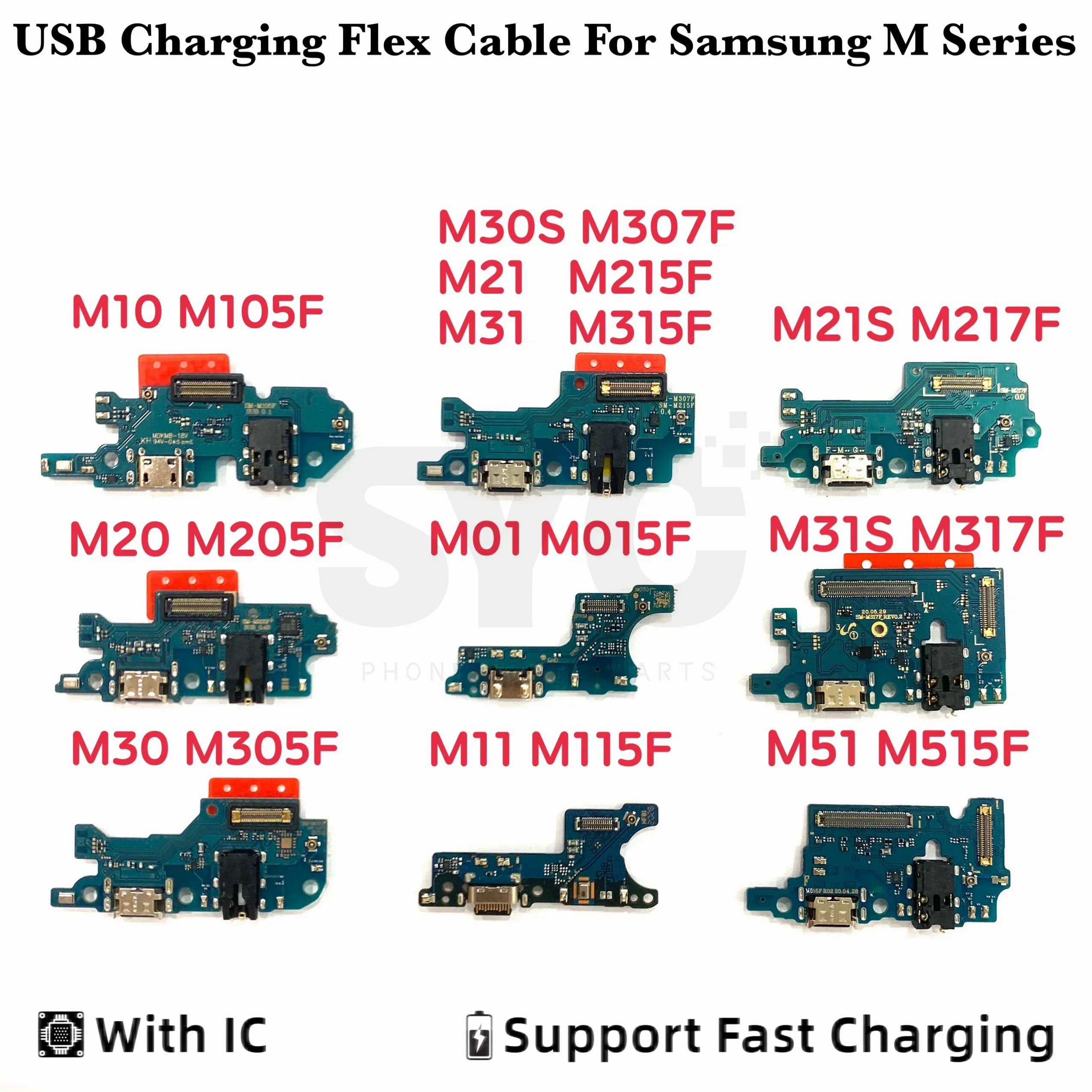 Cavo flessibile con connettore di ricarica USB OEM SYC, porta di ricarica, scheda microfono per Samsung M10 M20 M30 M30S M21 M31S M51 M01 M11
