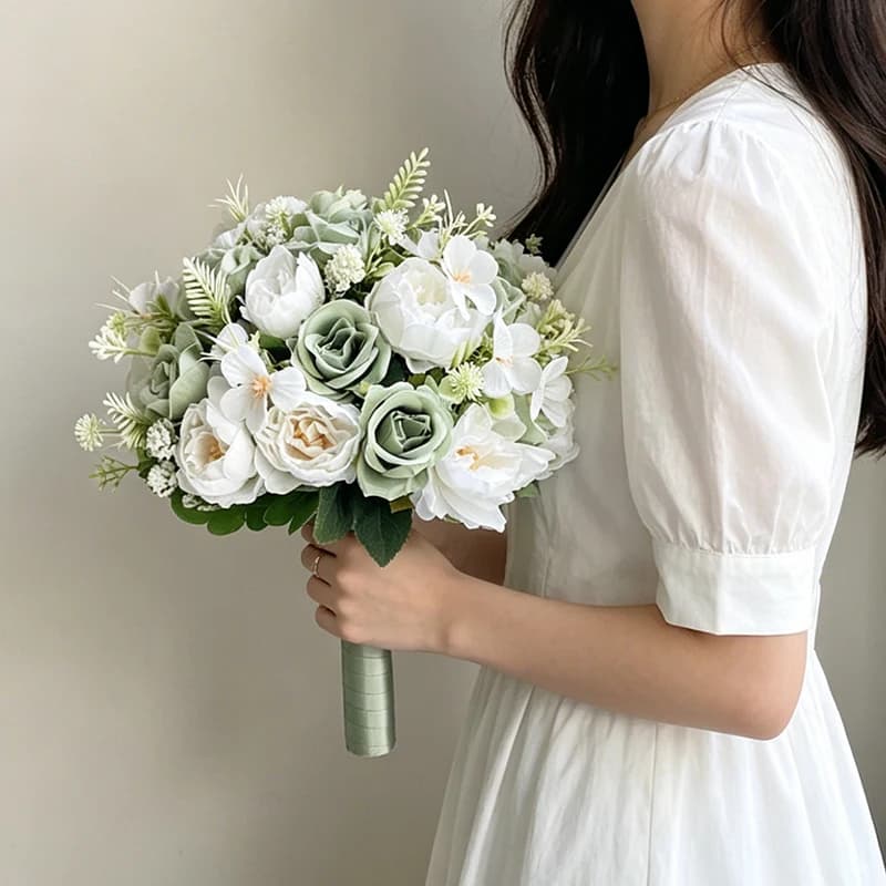 Sage Green Bride Bouquet Wedding Accessories Bridal Bridesmaids Bouquets Marriage Wedding Supplies Roses Artificial Flowers