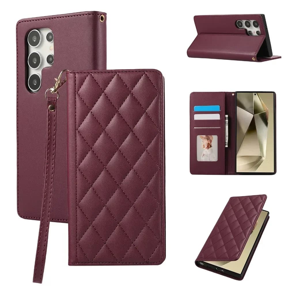 Wallet with Card Holder Phone Case for Samsung Galaxy S24 S23 FE S22 S21 Plus S25 Ultra Wrist Strap Leather Protective Cover