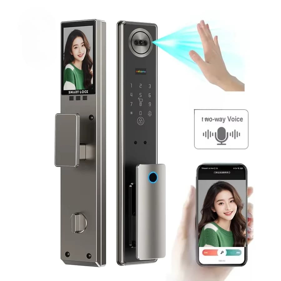 Palm View Riconoscimento facciale 3D Serratura intelligente per porta Scheda biometrica automatica per impronte digitali App Wifi Telecamera di sicurezza Serrature digitali