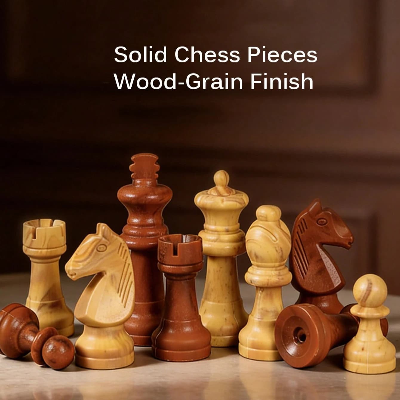 1 Set Of 32pcs Solid Plastic Wood Grain Texture International Chess Pieces, Portable, Multiple Sizes Available