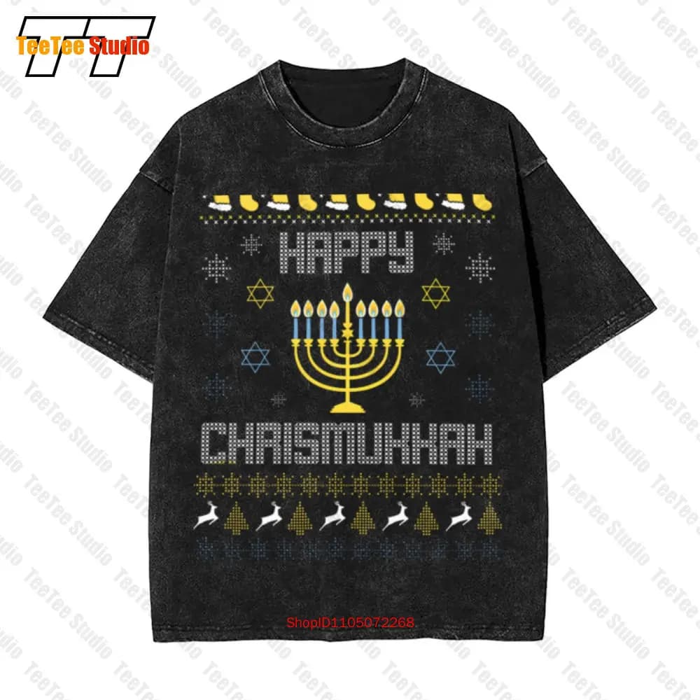 Felice Chrismukkah Natale Hannukkah T-shirt vintage oversize TT8Y