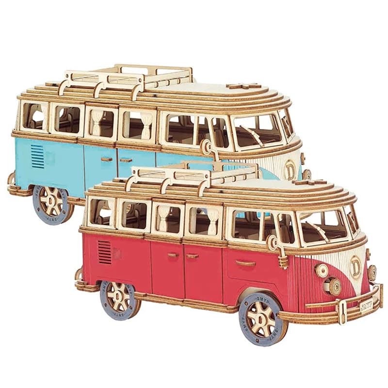 Modello di assemblaggio manuale fai-da-te Auto in legno Retro Bus Puzzle 3D Camper Van Giocattoli educativi per bambini Regalo Decorazione della stanza di casa