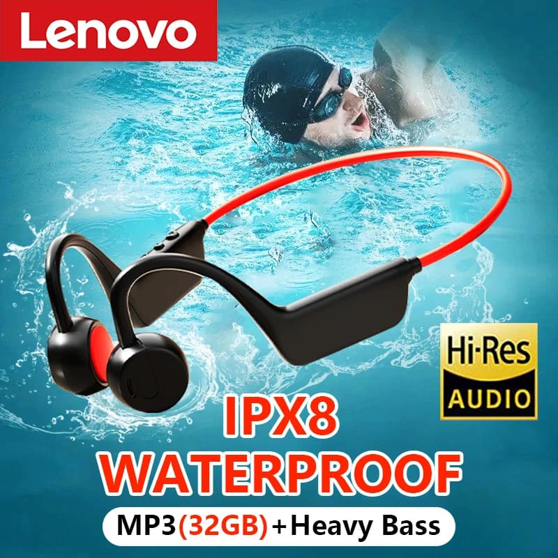 Cuffie a Conduzione Ossea Lenovo, Auricolari Wireless per Nuoto e Sport, IPX8, Bluetooth 5.4 con Microfono, Impermeabili, per Esercizio e Fitness 2026