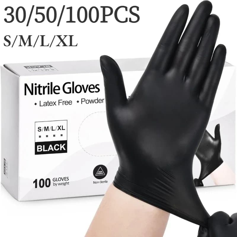 30/50/100PCS Guanti in nitrile nero Cucina domestica Guanti per la pulizia del bagno Lavare i piatti Unghie artistiche Tinture per capelli Animali domestici Lattice gratuito