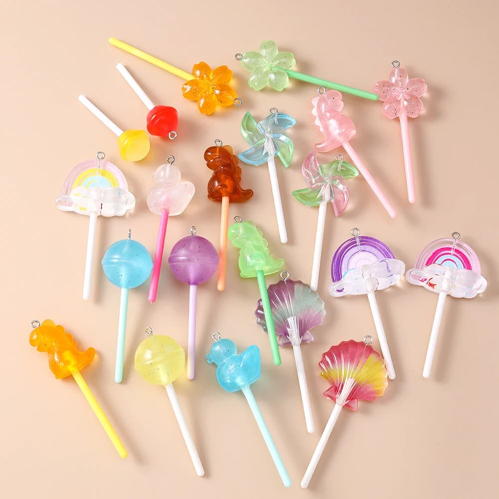 Leslie 10 pezzi di ciondoli lecca-lecca di caramelle dolci per orecchini pendenti pendenti in resina Kawaii caramelle lecca-lecca pendenti accessori per la creazione di gioielli