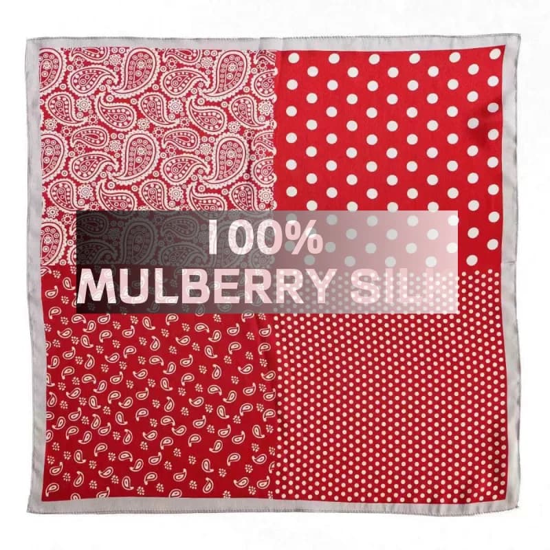 100% Mulberry Silk Scarf Women Side Polka Dot Paisley Print Soft Silk Neckerchief Hair Band Bag Ribbon Retro Daily Accessory