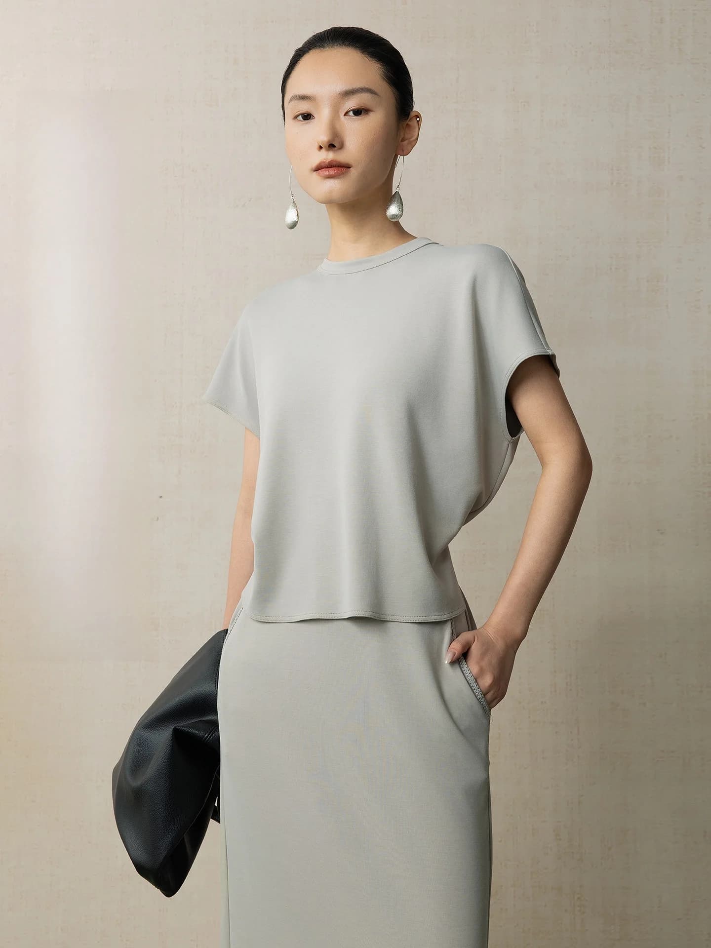 Abito da donna Anytime LuYun in tessuto Jelly Air Layer, modello finto due pezzi, nuovo stile cinese, a vita alta, a maniche corte
