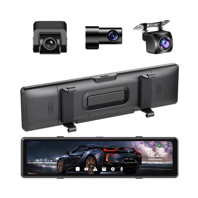 Latest full screen dashboard 12 inch Three-register driver Dashcam Android 2.5K smart rearview mirror with wireless car