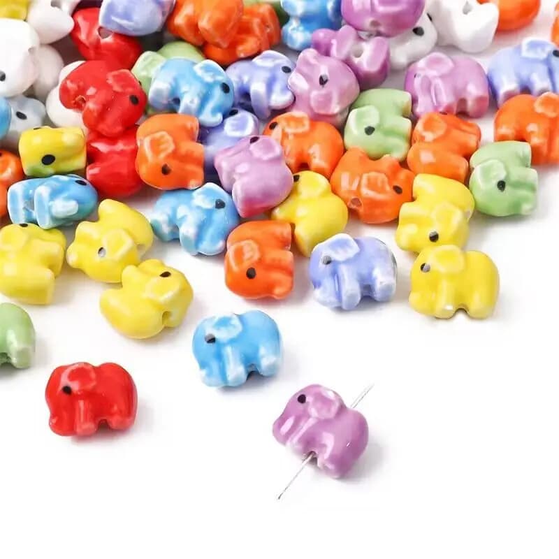 10 pezzi di perline in ceramica smaltate con elefante carino, perline distanziatrici sciolte per la creazione di gioielli, accessori per collane, braccialetti fai da te