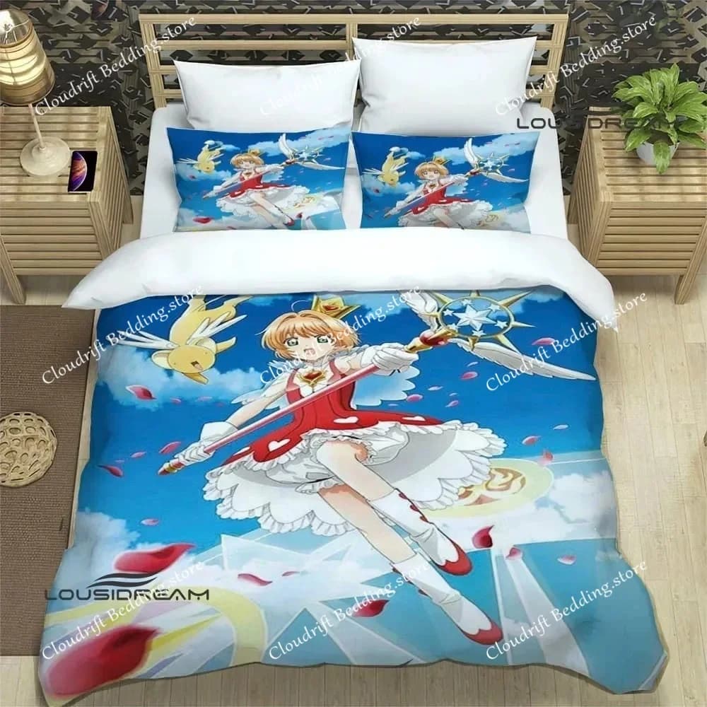 Set di biancheria da letto Card Captor Sakura con stampa 3D, copripiumino con decorazione anime per la cameretta dei bambini, misura Queen/King
