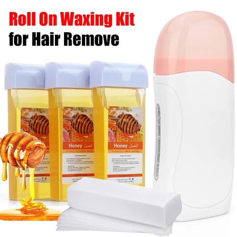 Roll On Kit per ceretta con cartucce di cera e strisce di cera 3 in 1 Kit scaldabagno per cera morbida Depilazione Cera Carta Kit per ceretta Scaldino