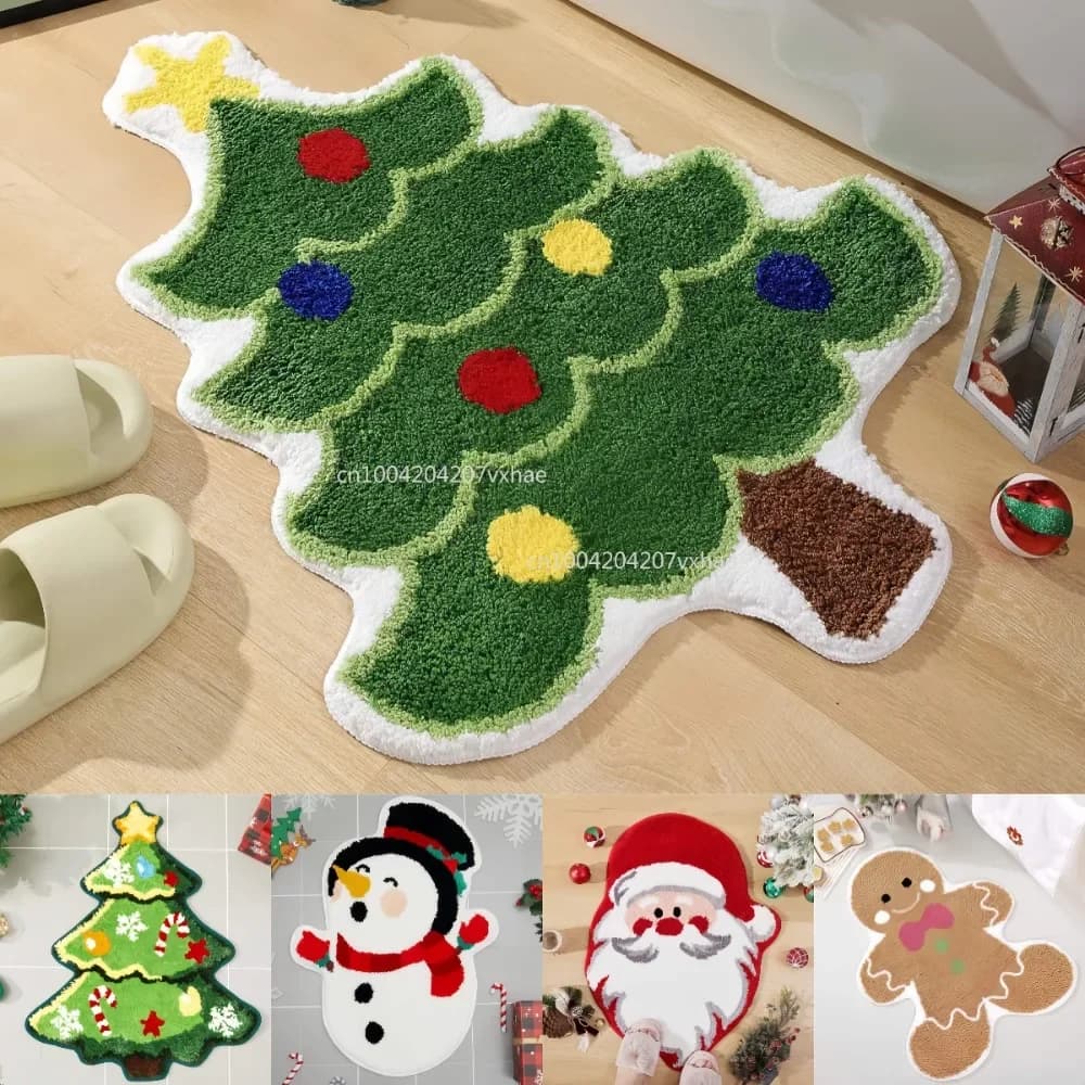 Zerbino natalizio Tappetino Albero di Natale Pupazzo di neve Tappeti da cucina Gingerbread Man Tappetini da bagno antiscivolo Zerbini per la parte anteriore della camera da letto interna