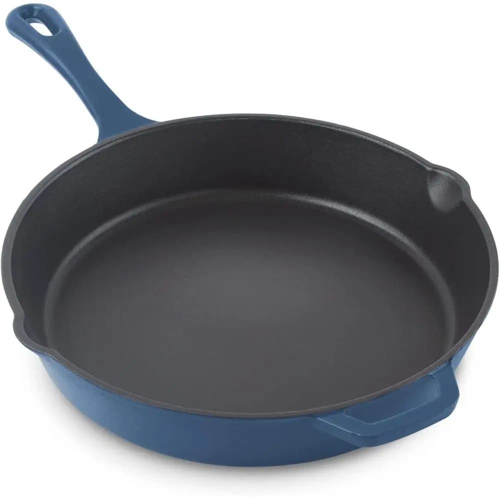 11 Inch Titanium Coated Cast Iron Skillet, Nonstick Frying Pan, Blue