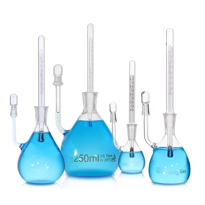 Glass thermometer with integrated thermometer for measuring density, capacity 25ml, 50ml, 100ml